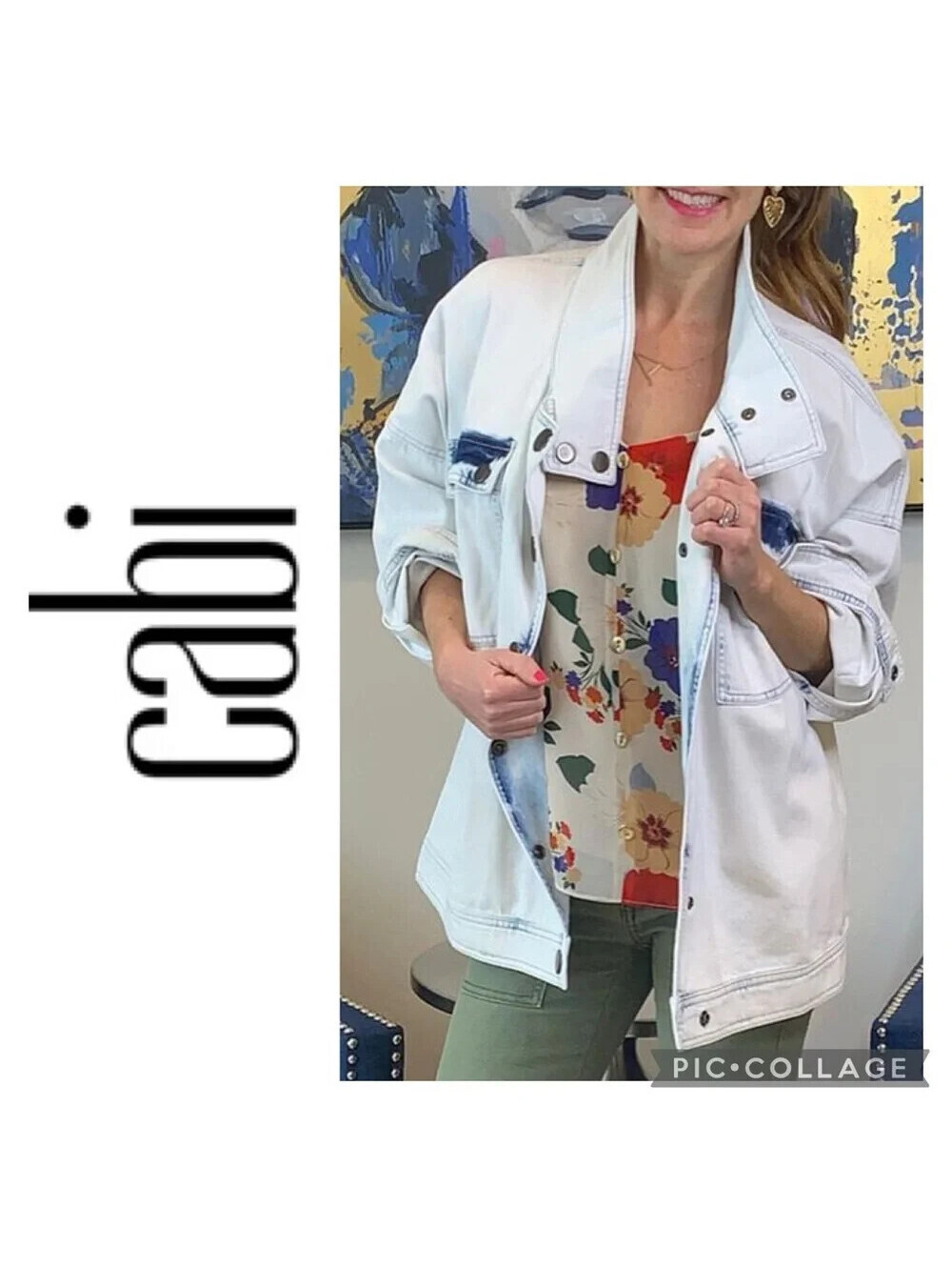Cabi #5853 Button Oversized Wash Denim Jacket Womens Size S Casual Button Dolman